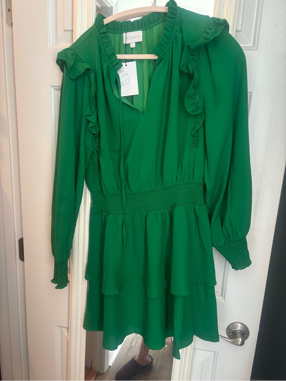 Sugarlips Emerald Green Ruffle Tiered Long-Sleeve Dress